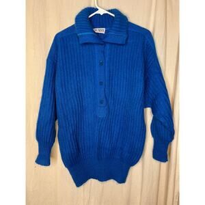 1980s Escada Margaretha Ley Royal Blue Slouchy Mohair Shawl Neck Sweater 36 XL